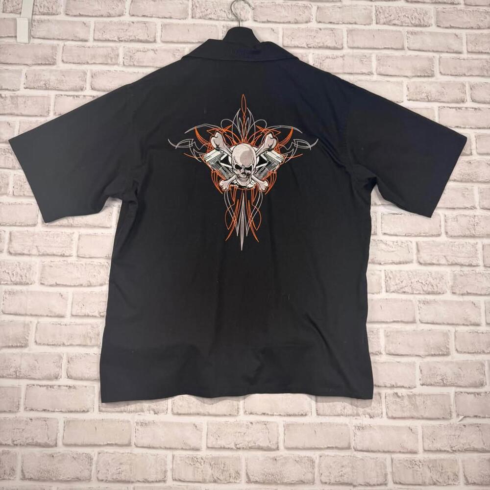 Dragonfly Roadhouse Black Short Sleeve Shirt Skull Flame Men L‎ Biker Motorcycle